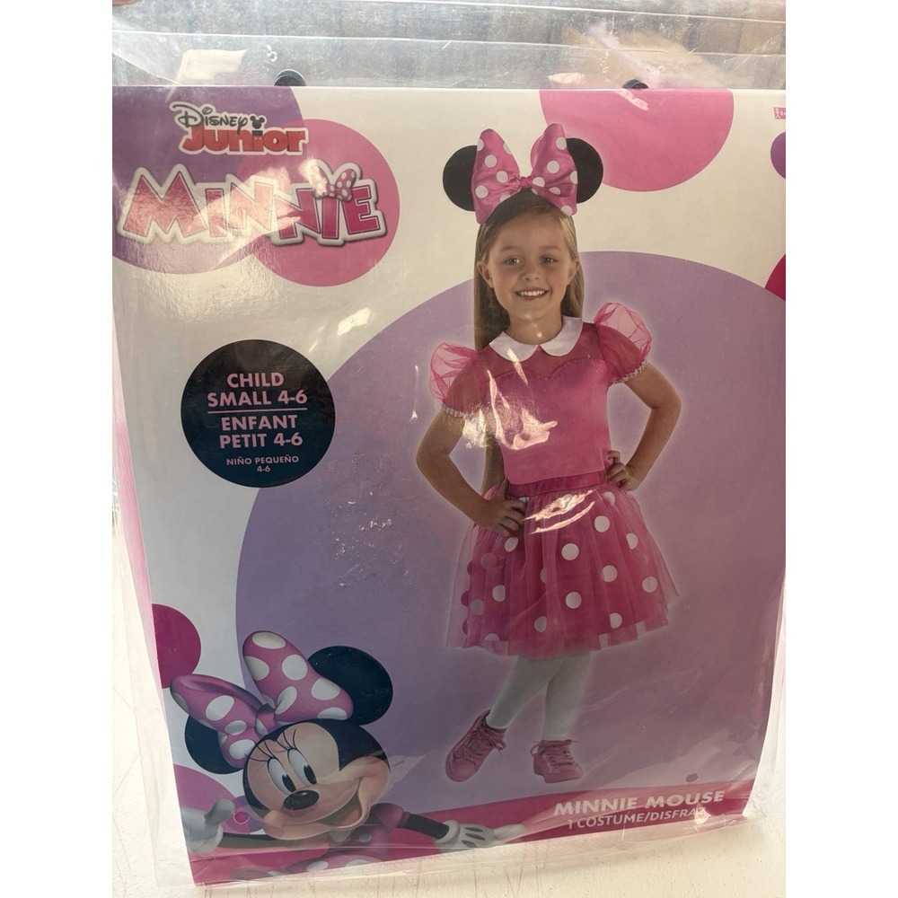 Disney Jr Minnie Mouse Toddler Costume With Ears Sz 4-6 Child Small New In Bag